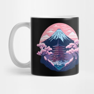 Symmetrical Japanese Pagoda, Mountain and Flowers Mug